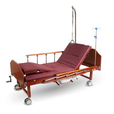 Tıbbi brown yatak trafo gezici aksesuarları ile metal ve üzerinde beyaz izole