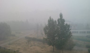 Ormanlar kentin Turba ile yaz aylarında yanan üzerinden kalın duman