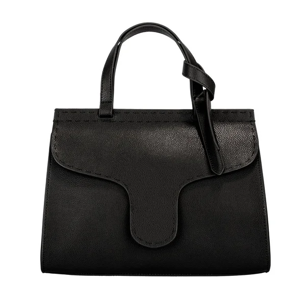 Sac Femme Cuir Noir Foncé Isolé Sur Fond Blanc — Photo