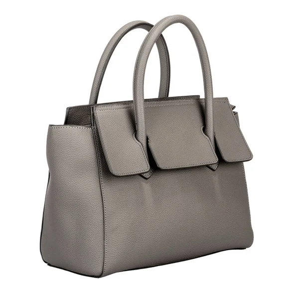 Bolso Cuero Femenino Gris Claro Aislado Sobre Fondo Blanco — Foto de Stock