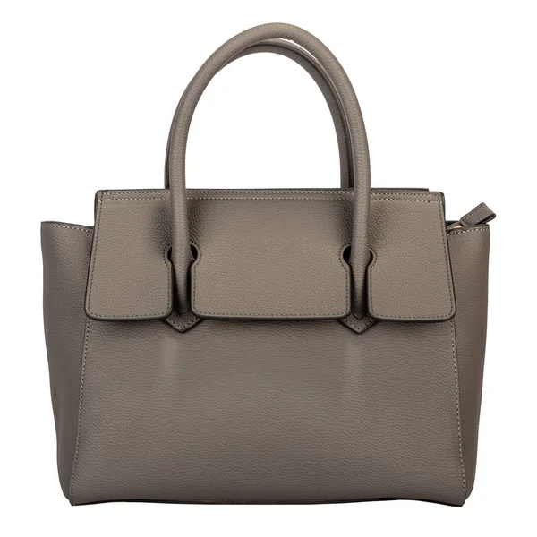 Sac Cuir Femme Gris Clair Isolé Sur Fond Blanc — Photo