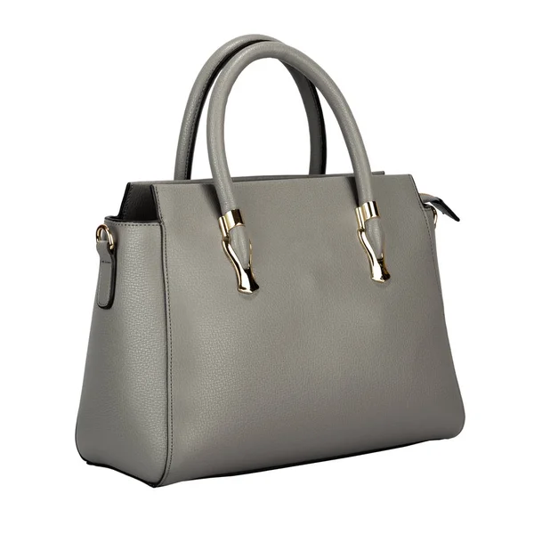 Sac Cuir Femme Gris Clair Isolé Sur Fond Blanc — Photo