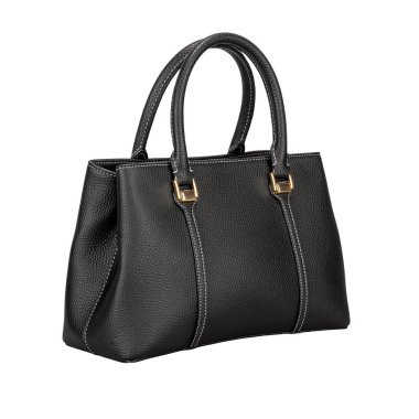 Siyah mat doku deri çanta beyaz dikişleri WHI üzerinde izole ile