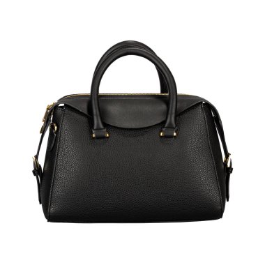 Beyaz arka plan üzerinde izole koyu siyah kadın deri çanta