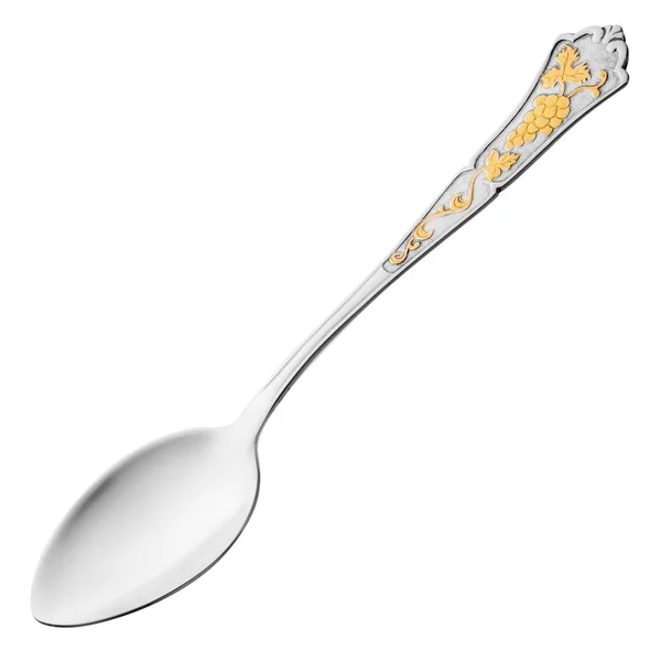 Silver Spoon Small Baptism Relief Gold Pattern Handle — Stock Photo, Image