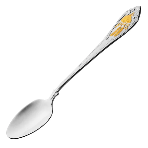 Silver Spoon Small Baptism Relief Gold Pattern Handle — Stock Photo, Image