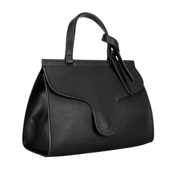 Sac Femme Cuir Noir Isolé Sur Fond Blanc Vue Latérale — Photo