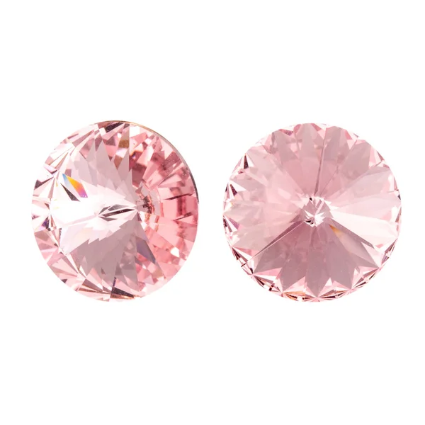 ピンクの水晶ラインス トーンの大きさ 正面と側面のビュー 白で隔離 — ストック写真