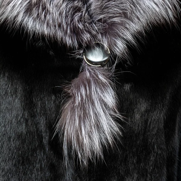 Texture de fourrure naturelle noire brillante avec un col légèrement moelleux — Photo