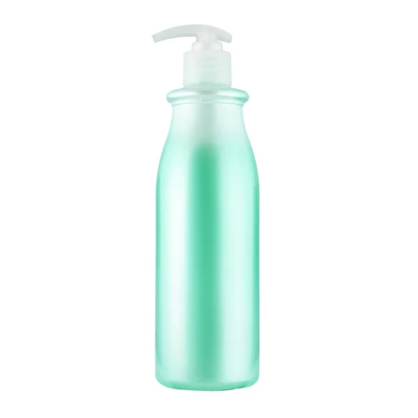 Eine Kosmetikflasche mit grüner Flüssigkeit und Spray — Stockfoto