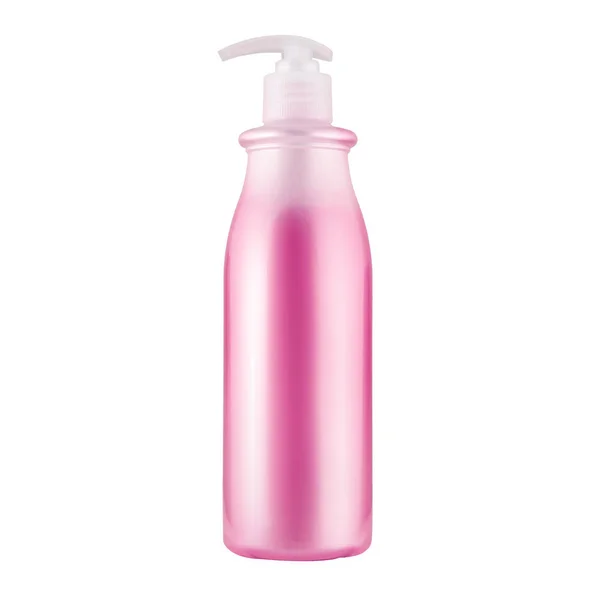 Eine Kosmetikflasche mit rosa Flüssigkeit und Spray — Stockfoto