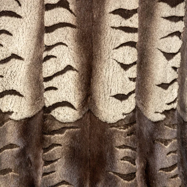 Szőrme Textúrája Függőlegesen Lóg Gyönyörű Redőkben Hullámokban Vízszintes Barna Csíkokkal — Stock Fotó