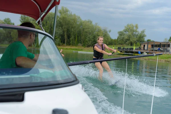 Girl riding on wakeboarding — Stock Photo, Image