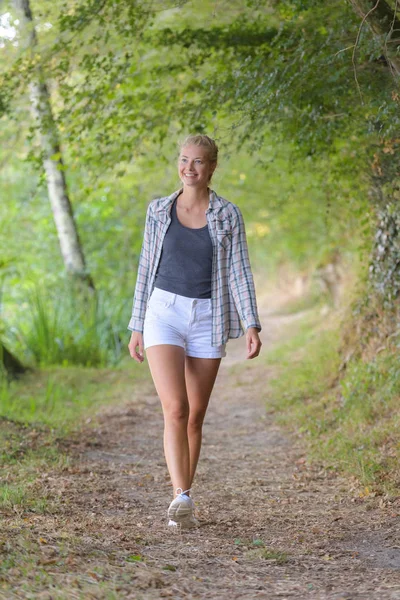 Woman Walking Country Path — Stock Photo, Image