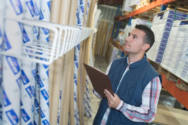 Happy Worker Man Inventory — Stock Photo, Image