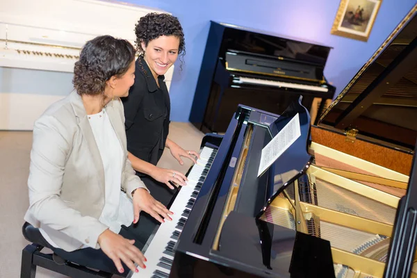 Amigos tocando música clásica piano — Foto de Stock