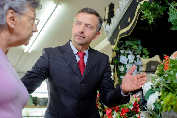 bouquets in the funeral shop