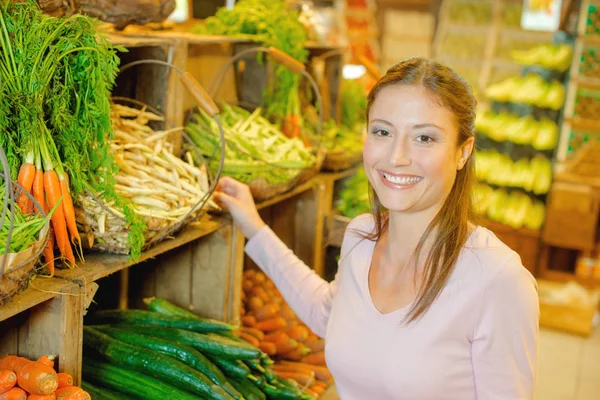 Hölgy a zöldségesek és a nő — Stock Fotó