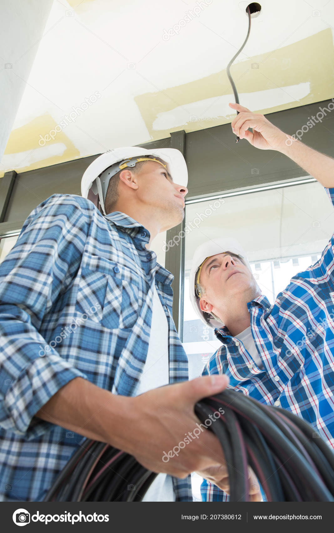 Installation Of The Electrical Junction Box On The Ceiling Stock