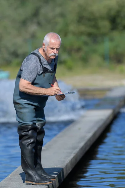 Fish Farm Owner Inspection — Stock Photo, Image