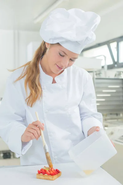 Woman Basting Pastry — Stock Photo, Image