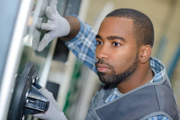 Man Installing Glass Window — Stock Photo, Image