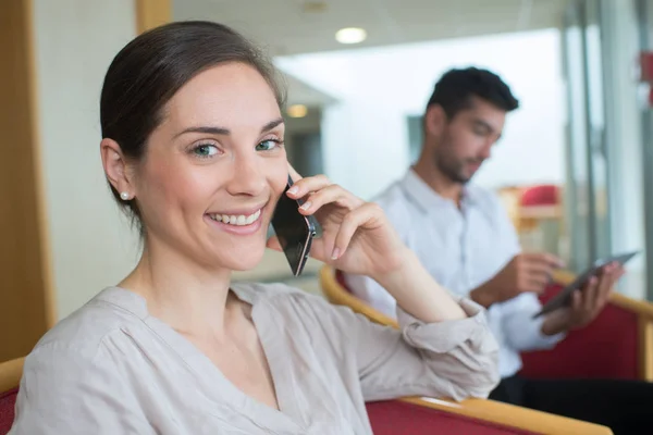 happy woman on phone