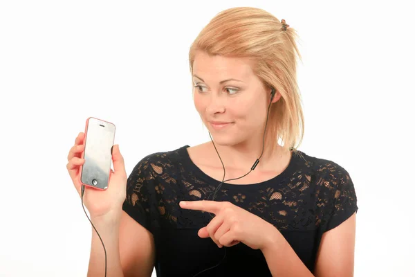 Mulher Chocada Com Seu Telefone — Fotografia de Stock