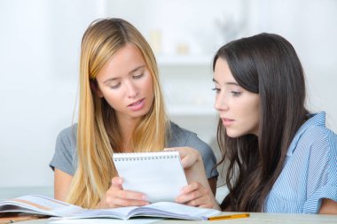 two female teenagers doing their assignments clipart