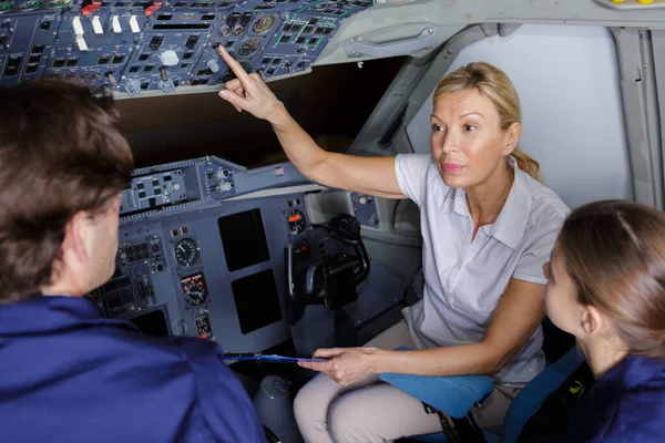 Woman Training Pilots Cockpit — Stock Photo, Image