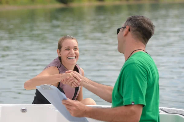 Happy Woman Water Certificate — Stock Photo, Image