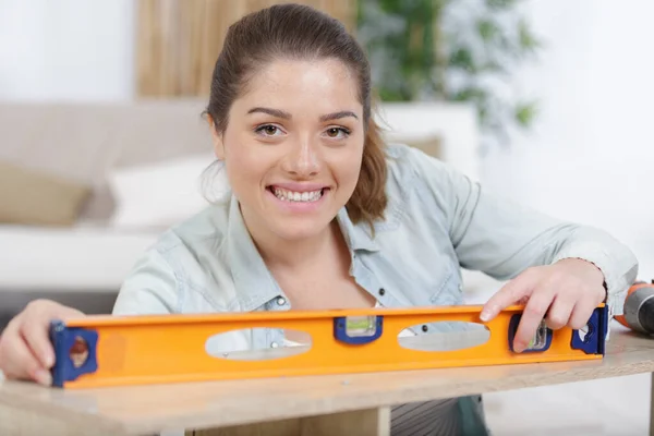 Woman Using Tools Carpentry — Stock Photo, Image