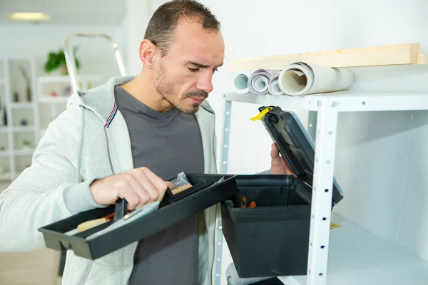 Hombre Con Caja Herramientas Hombre — Foto de Stock