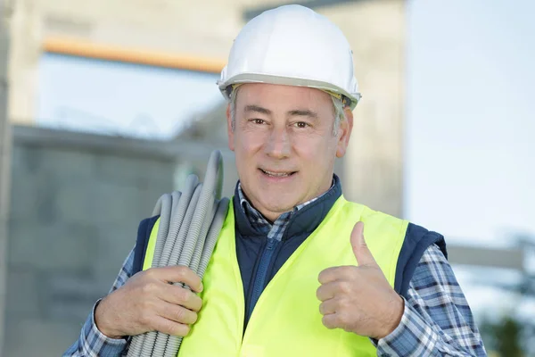 Glimlachende Succesvolle Bouwvakker — Stockfoto