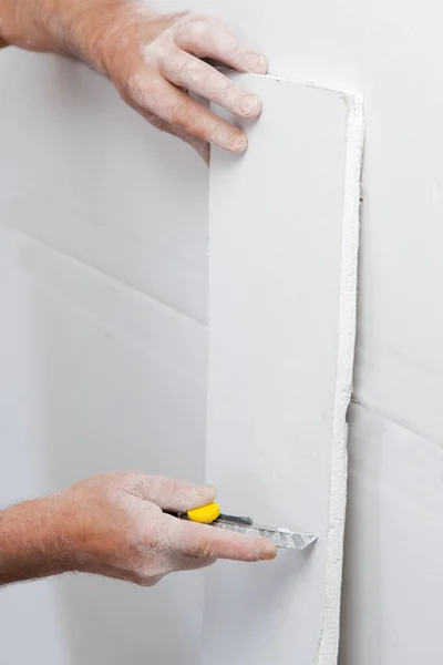 Mason Preparing Plasterboard — Stock Photo, Image