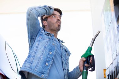 man in shock with gas price clipart
