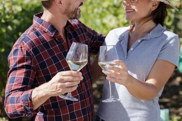 Homme Femme Dans Vigne Buvant Vin — Photo