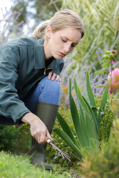 Una Mujer Jardinería Sola —  Fotos de Stock