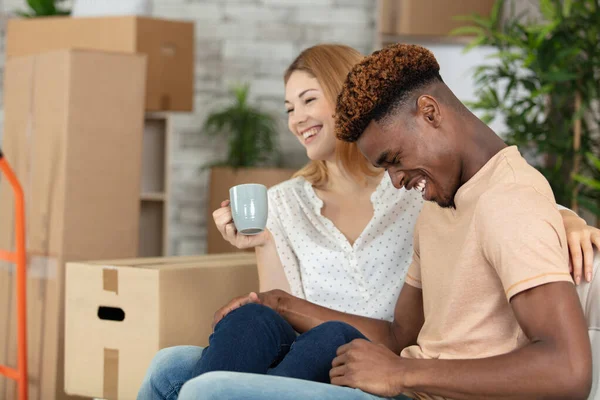 Happy Mixed Couple First Time Home Buyers — Stock Photo, Image