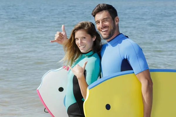 Young Couple Bodyboard Surfers — Stock Photo, Image