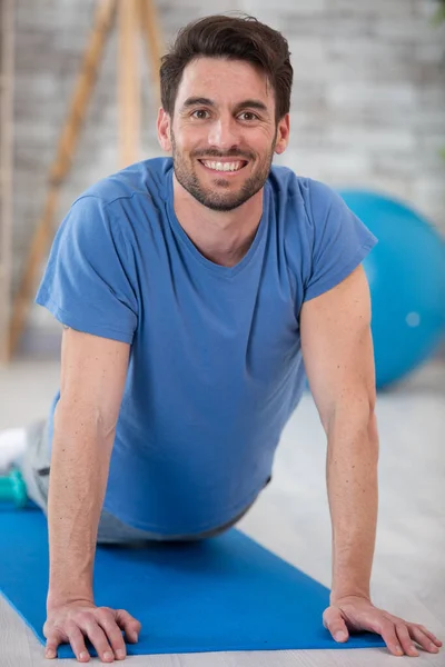 Smiling Man Cobra Yoga Posture — Stock Photo, Image