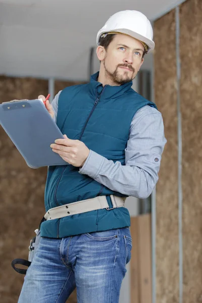 Close Portrait Smart Builder Thinking Something — Stock Photo, Image