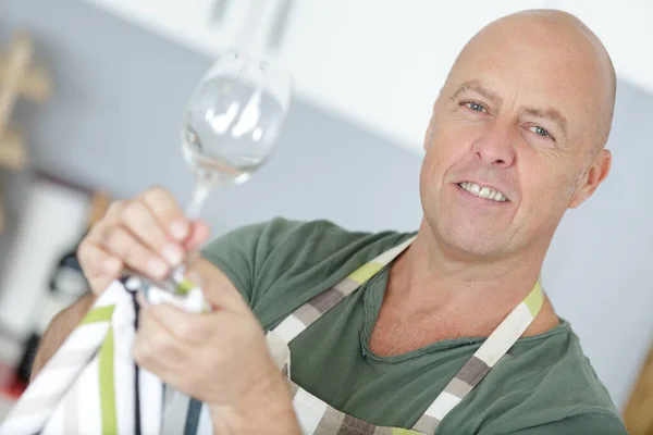 Portrait Senior Sommelier Cleaning Glass — Stock Photo, Image