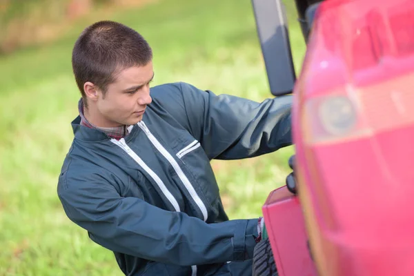 Young Man Working Mower — Stock Photo, Image