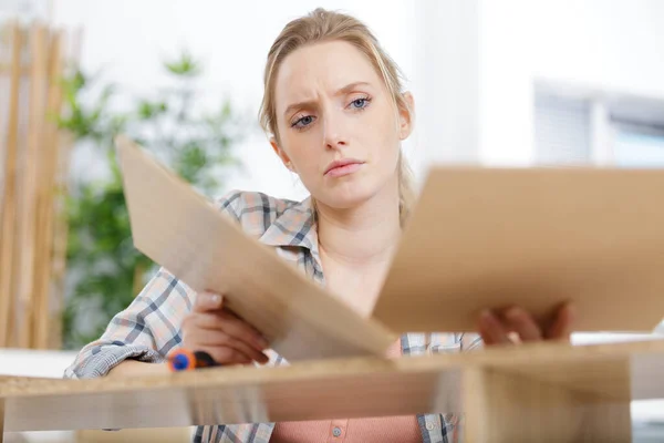 Frustrierte Frau Versucht Etwas Reparieren — Stockfoto