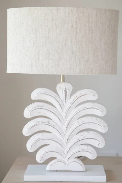 Table lamp, wooden white table lamp near bed