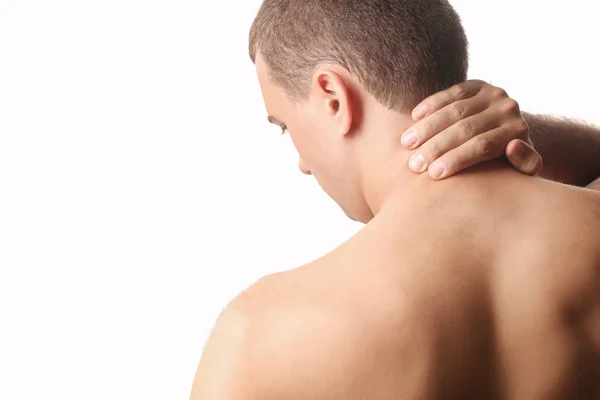 Studioaufnahme Eines Jungen Mannes Mit Schmerzen Nacken — Stockfoto