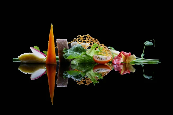 Cena Classe Cucina Fascia Alta Cibo Nero Con Riflesso — Foto Stock