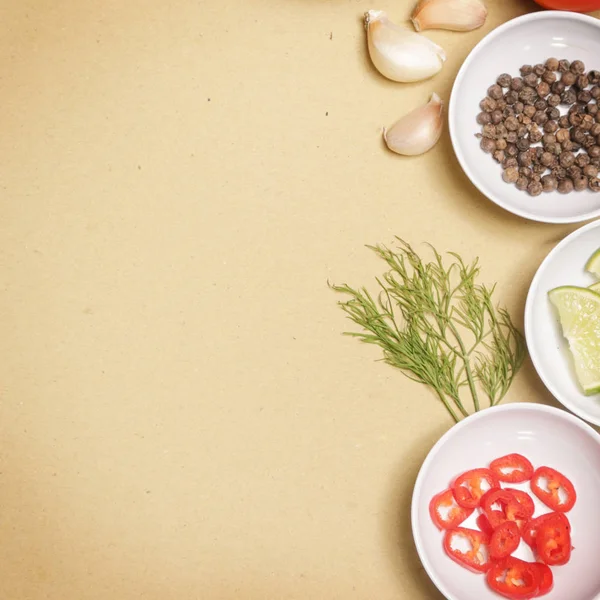 Spices Bowls Lots Copy Space — Stock Photo, Image