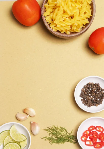 Zutaten Zum Kochen Italienischer Pasta Draufsicht — Stockfoto